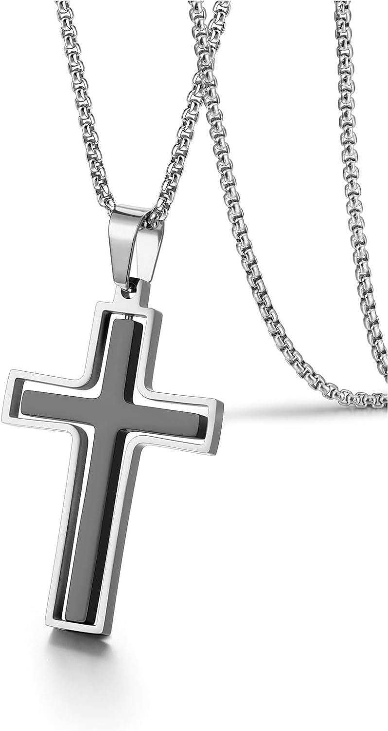 PiercingJ Cross Necklace Black Gold Silver Rotating Pendant Crucifix Necklaces For Him Men's Christmas Birthday Gift - Image 4